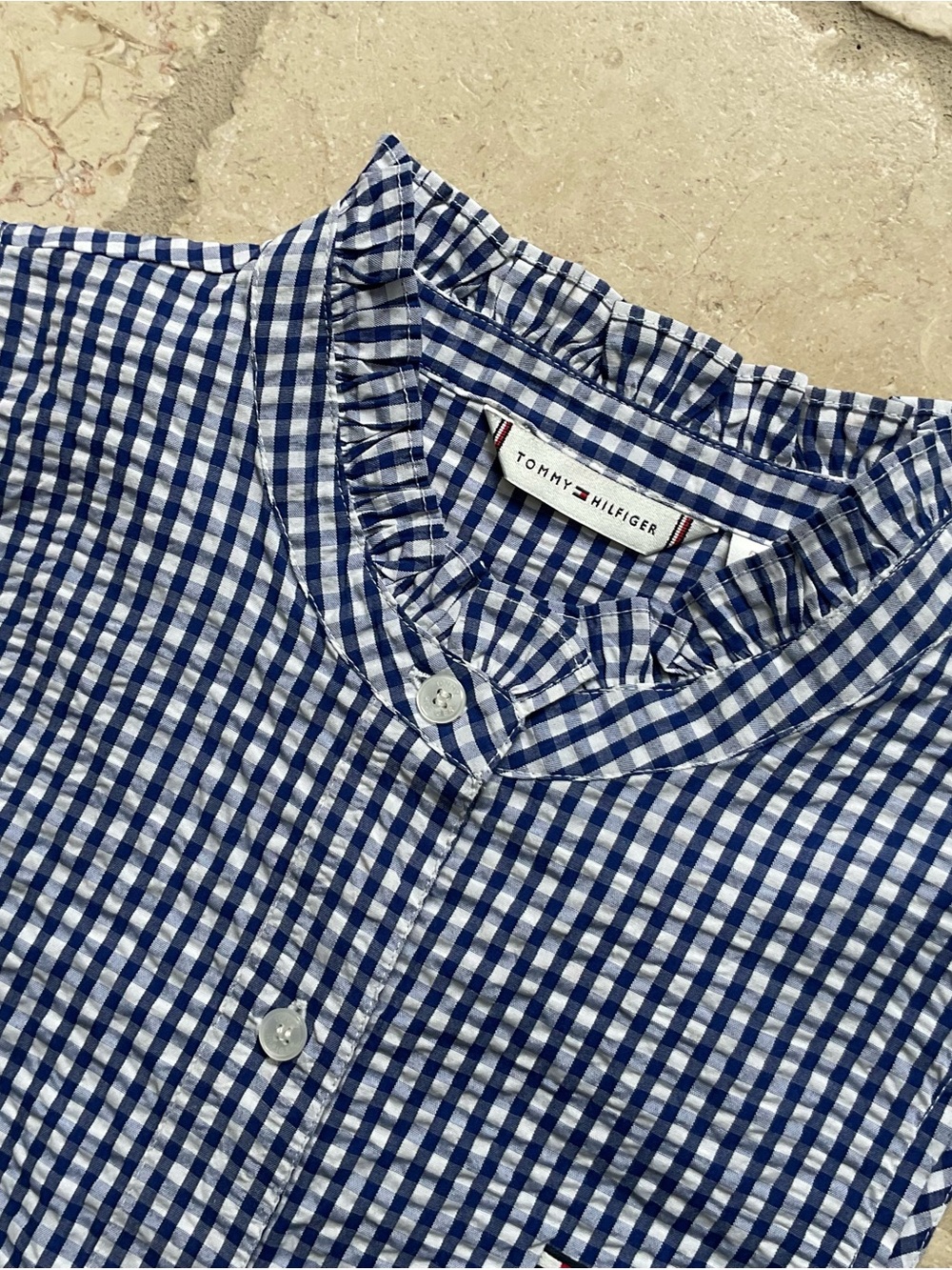 Tommy Hilfiger Navy and White Gingham Checked Sleeveless Button-Down Shirt NWT